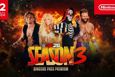Screenshot do trailer oficial da Temporada 3 de WWE 2K26 no Nintendo Switch 2 mostrando luta no ringue