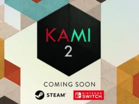 Screenshot oficial de Kami 2 mostrando fases com cores vibrantes e design minimalista