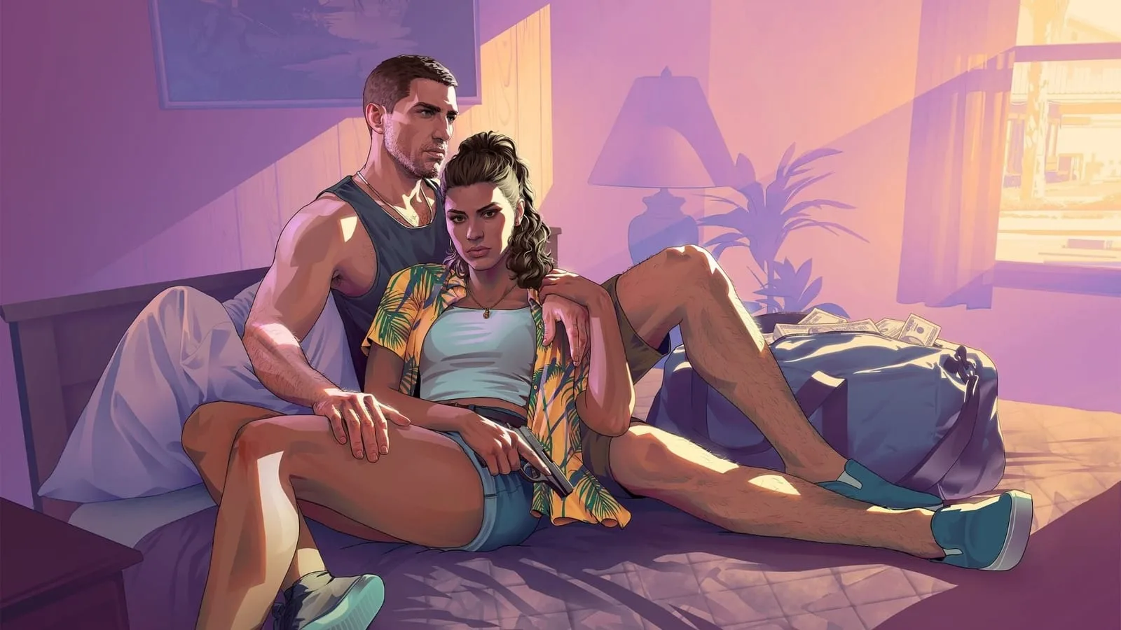 Tela promocional de GTA 6 mostrando gráficos do jogo