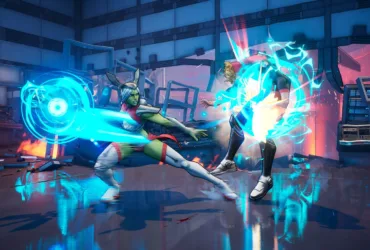 Universa, personagem DLC de Invincible VS, com seu Cajado da Liderança
