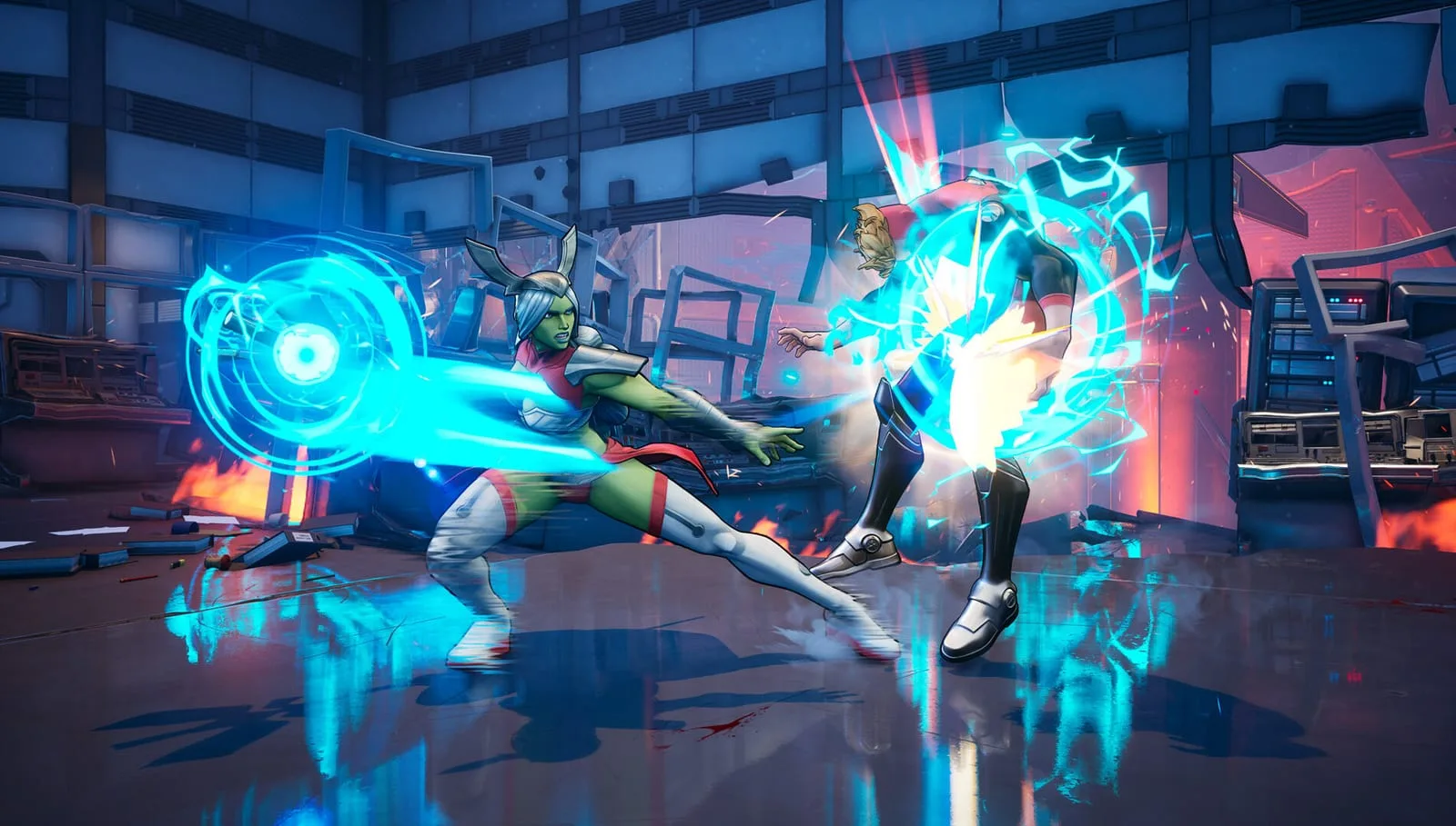 Universa, personagem DLC de Invincible VS, com seu Cajado da Liderança