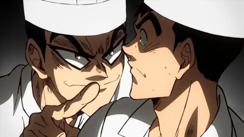 Visual oficial do anime Iron Wok Jan! com personagens em ação na cozinha