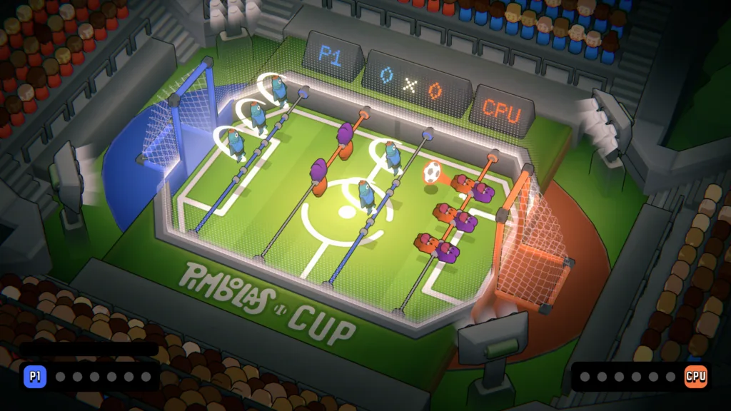 Print do jogo Pimbolas, mostrando o campo de Pebolim