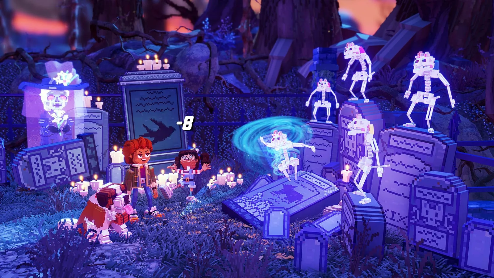 Arte de ambiente da cidade natal retrô com elementos sobrenaturais no jogo Echo Generation