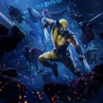 Arte oficial do jogo Marvel’s Wolverine mostrando Logan em pose de combate