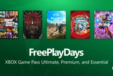 Arte promocional Free Play Days com jogos GTA Online, Dragon Ball Xenoverse 2, Crisol, Planet Zoo e Looney Tunes