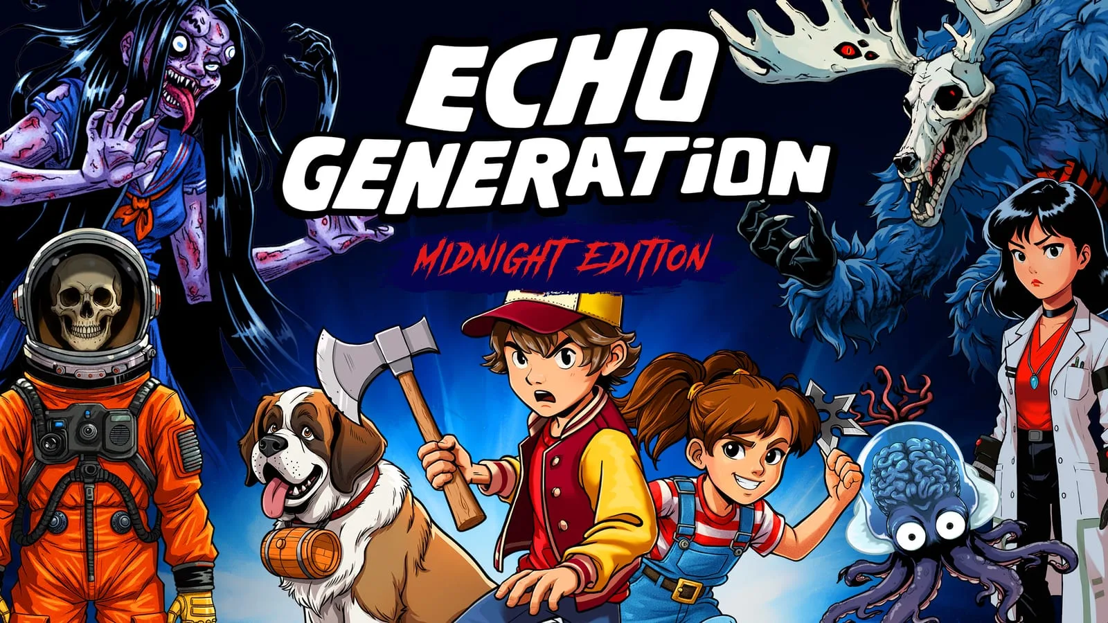 Capa oficial de Echo Generation Midnight Edition mostrando personagens em ambiente sobrenatural dos anos 90