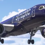 Captura de tela do A220 Airliner em voo dentro do Microsoft Flight Simulator