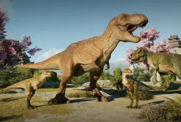 Captura oficial da atualização grátis de Jurassic World Evolution 3 com Torosaurus e Minmi