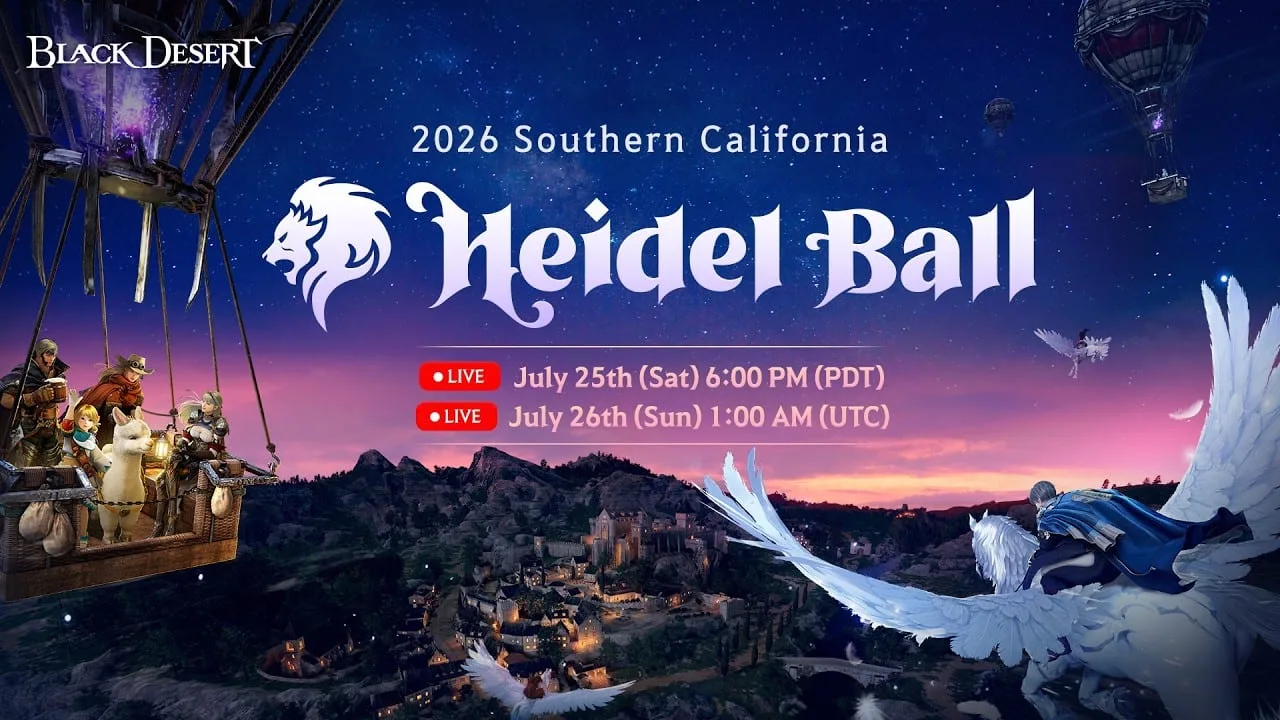 Cartaz oficial do evento Heidel Ball 2026 de Black Desert mostrando convite animado