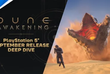 Cena de gameplay de Dune: Awakening mostrando o deserto de Arrakis no PS5