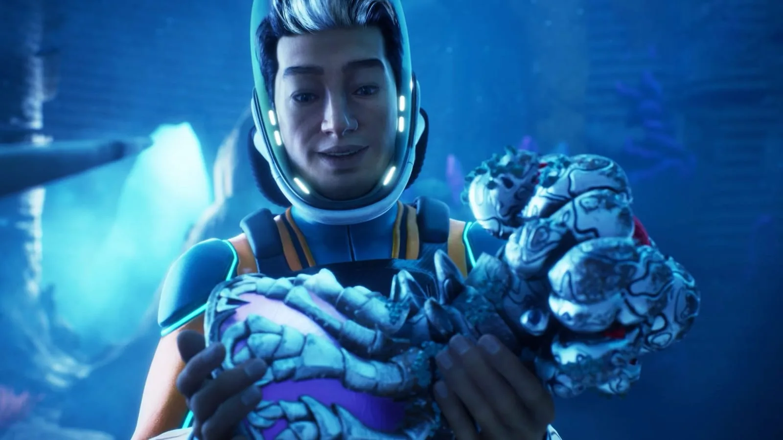 Cena de gameplay de Subnautica 2 mostrando ambiente subaquático