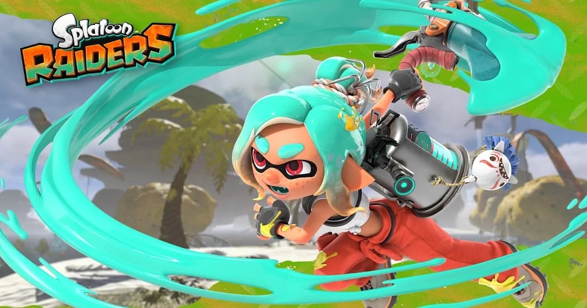 Cena de gameplay do trailer de Splatoon Raiders mostrando personagens coloridos em ação com armas e tinta