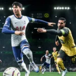 Cena do gameplay de EA Sports FC Mobile exibindo um time de futebol em ação
