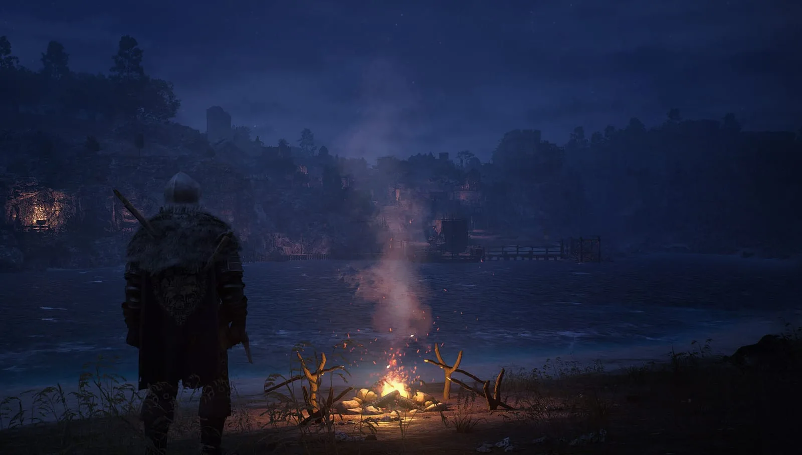 Cena do jogo Bellwright com construção e personagens em ambiente medieval