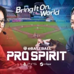 Cena do teaser oficial de eBaseball PRO SPIRIT mostrando gameplay de beisebol com personagens estilizados