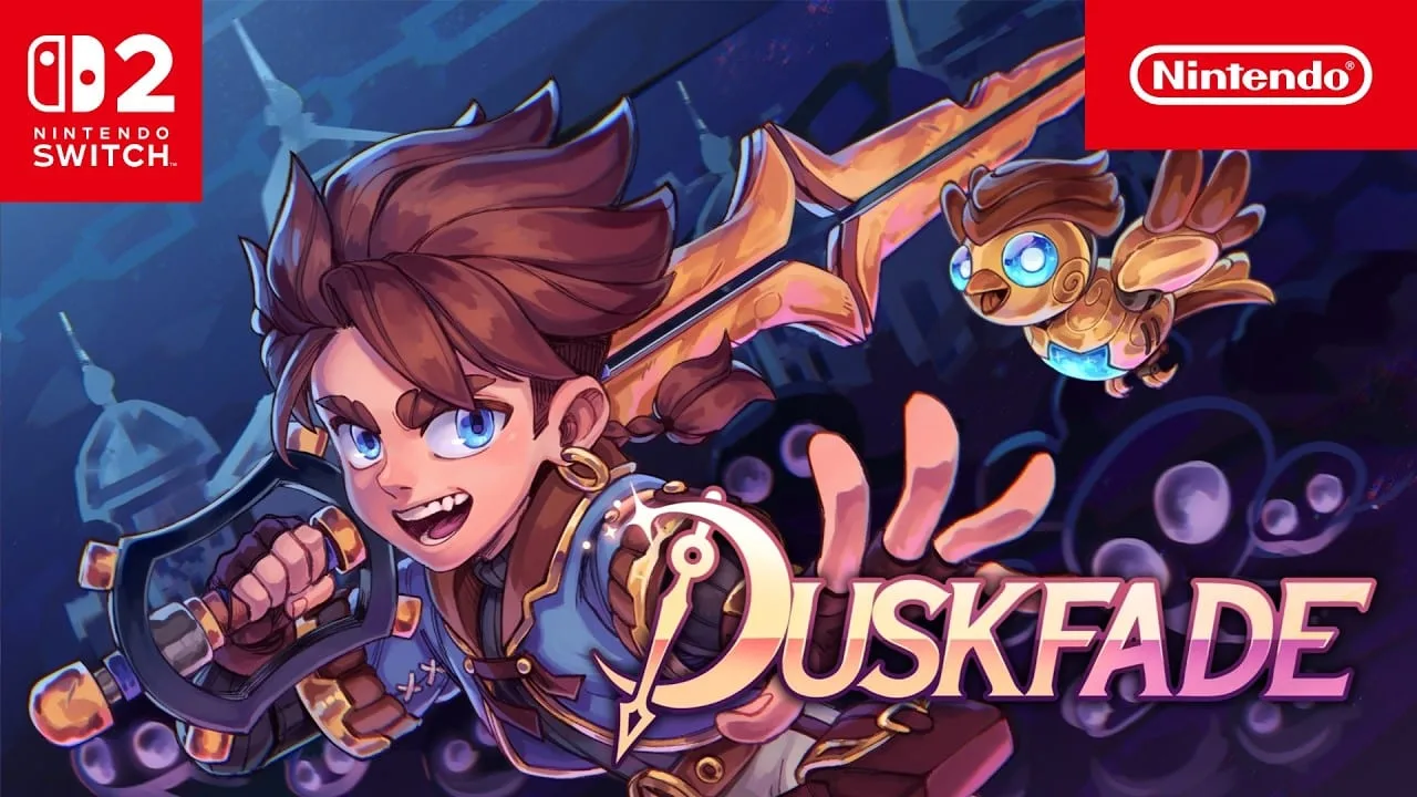 Cena do trailer de Duskfade mostrando personagem em ambiente sombrio no Nintendo Switch 2