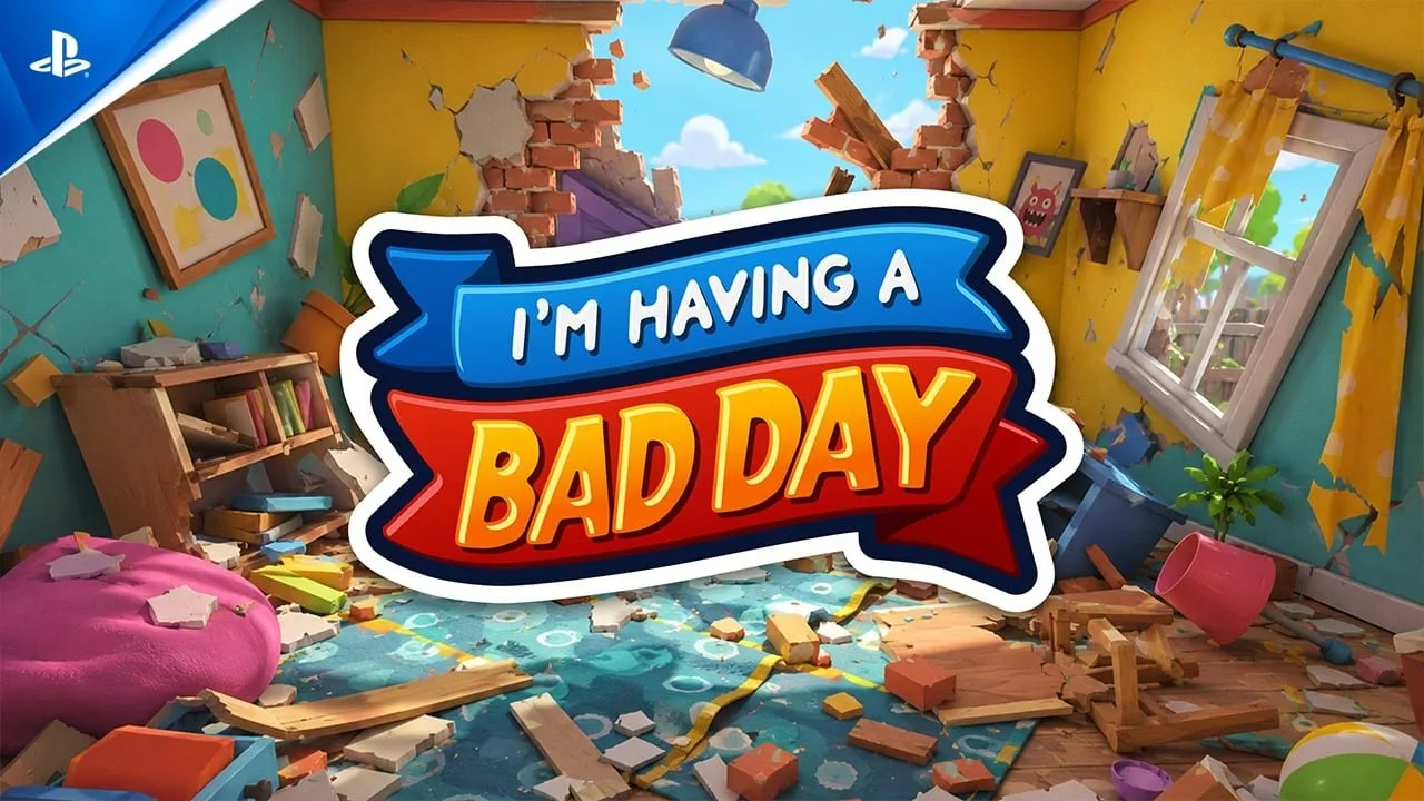Cena do trailer de gameplay de I’m Having A Bad Day para PS5 e PS VR2 mostrando ambiente sombrio e personagem em ação