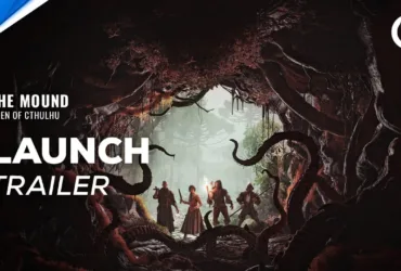 Cena do trailer de lançamento de The Mound: Omen of Cthulhu no PS5 mostrando ambiente sombrio