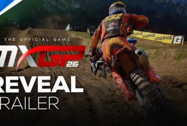 Cena do trailer de MXGP 26 mostrando corrida de motocross no PS5
