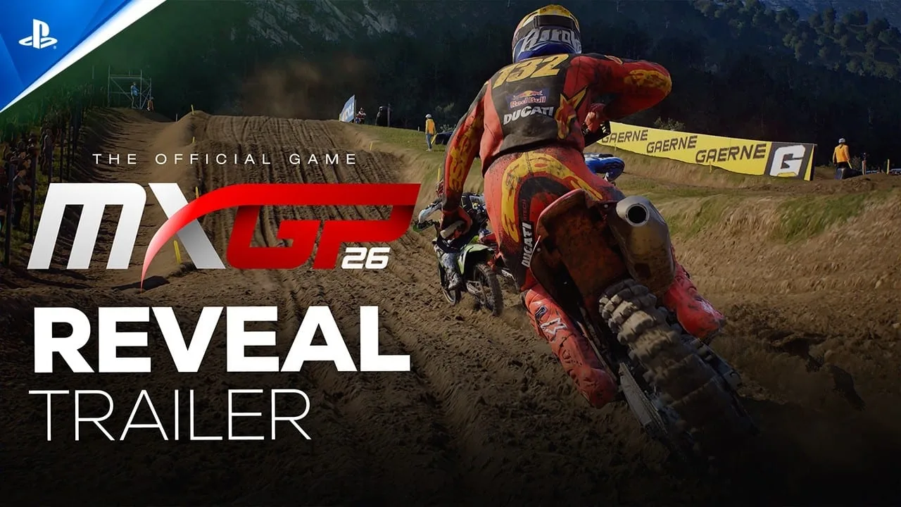Cena do trailer de MXGP 26 mostrando corrida de motocross no PS5