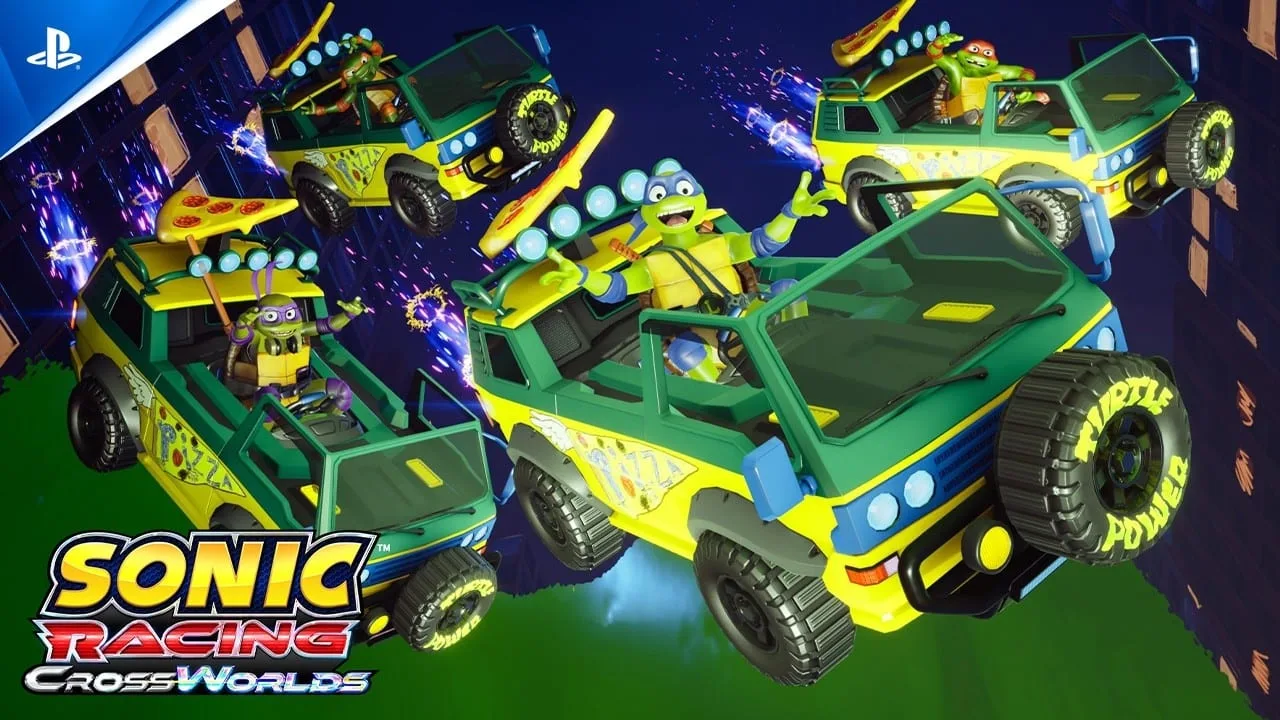 Cena do trailer de Sonic Racing: CrossWorlds com as Tartarugas Ninja