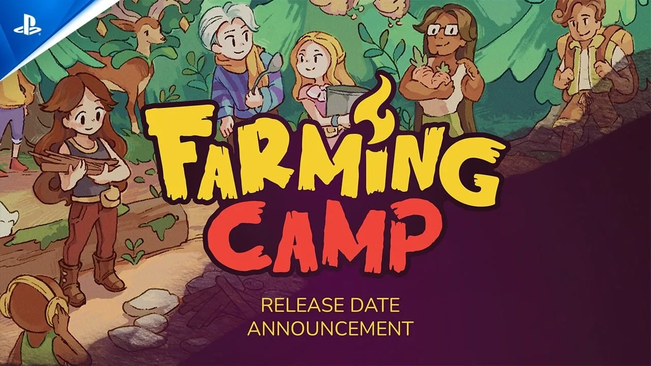 Cena do trailer oficial de Farming Camp para PS5 mostrando a fazenda e personagens