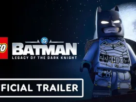 Cena do trailer oficial de LEGO Batman: Legacy of the Dark Knight mostrando Batman com gadgets no jogo