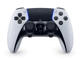 Controle DualSense Edge do PlayStation 5 com fundo escuro