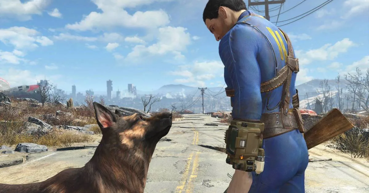 Gameplay de Fallout 4 com cenário aberto e elementos de exploração