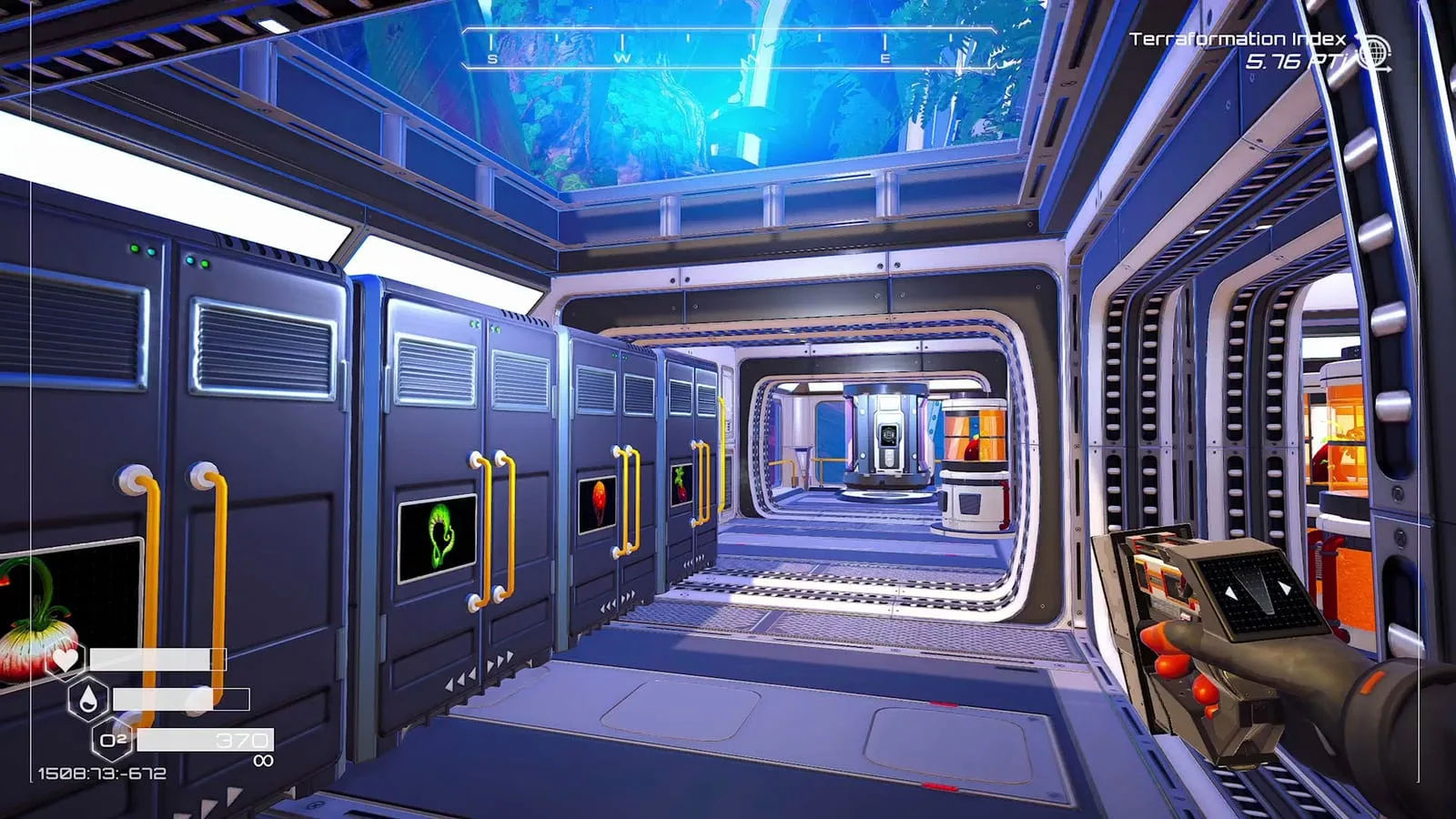 Gameplay de The Planet Crafter mostrando exploração e construção