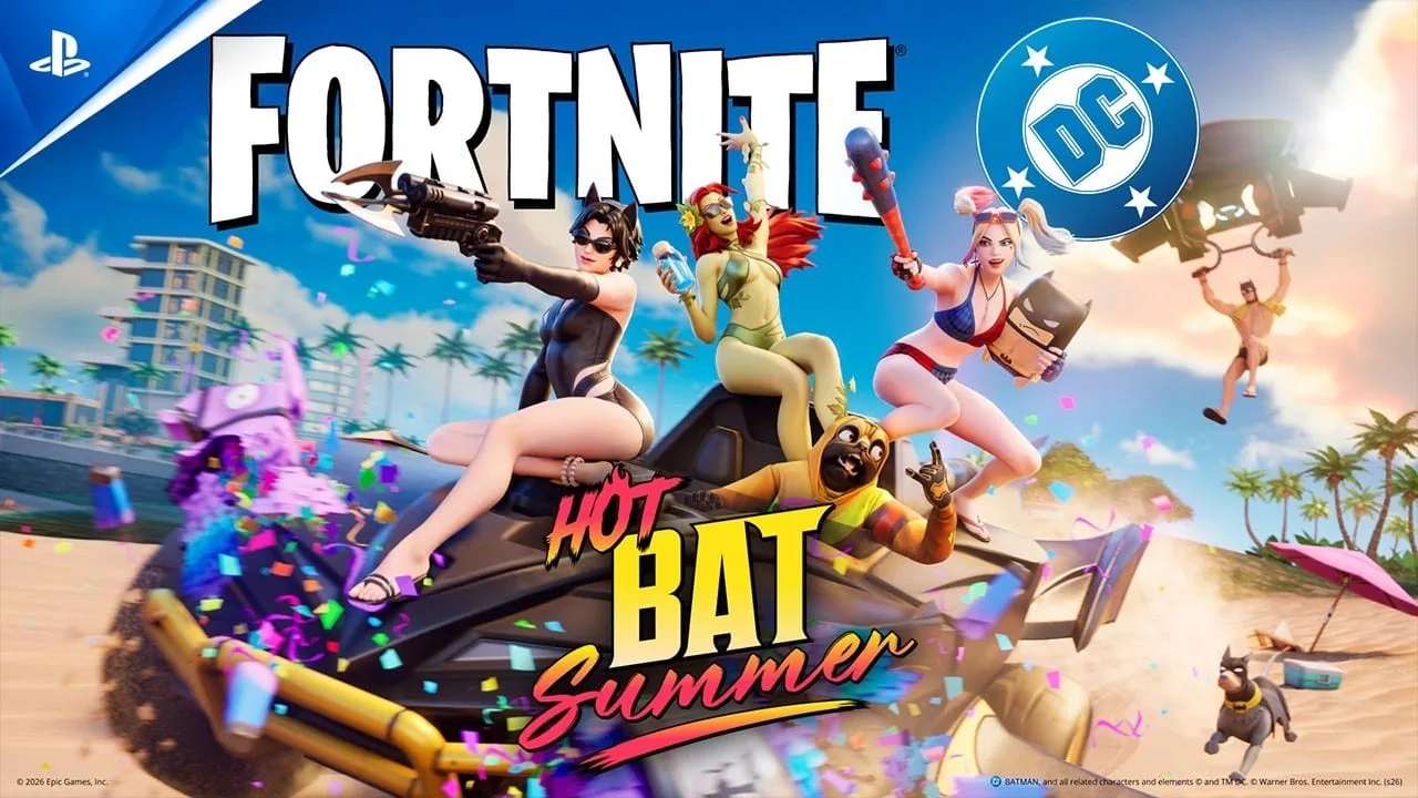 Imagem do gameplay oficial do evento Hot Bat Summer no Fortnite para PS5 e PS4