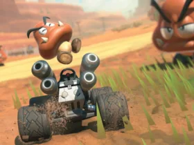 Imagem do personagem Goomba dirigindo kart em Mario Kart World