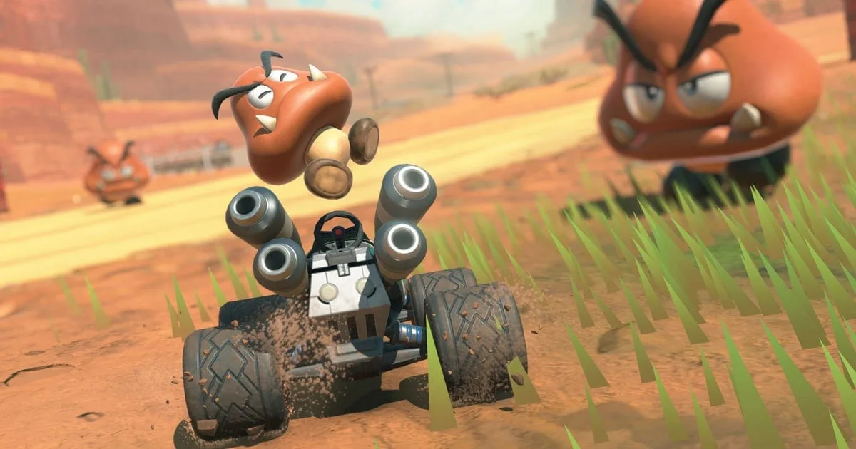 Imagem do personagem Goomba dirigindo kart em Mario Kart World