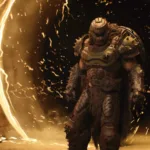 Imagem do Slayer enfrentando demônios no DLC Revelations de Doom: The Dark Ages