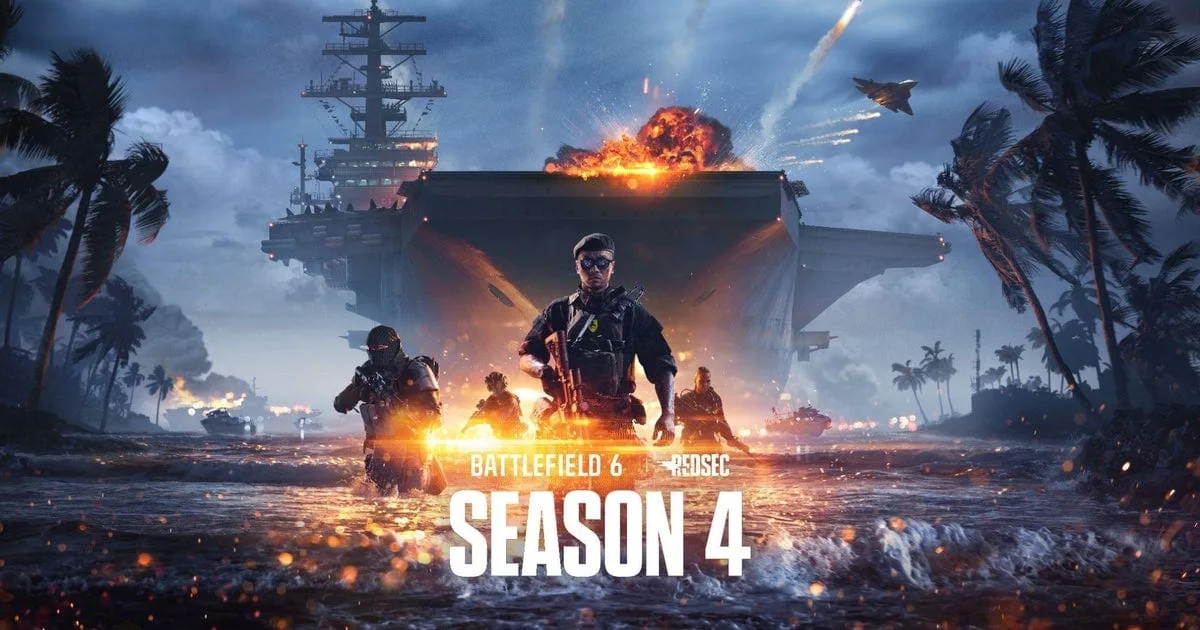 Imagem oficial da Temporada 4 de Battlefield 6 com destaque para jatos e batalhas navais
