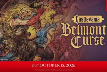 Imagem oficial de Castlevania: Belmont’s Curse para Nintendo Switch mostrando Trevor Belmont com seu chicote Vampire Killer