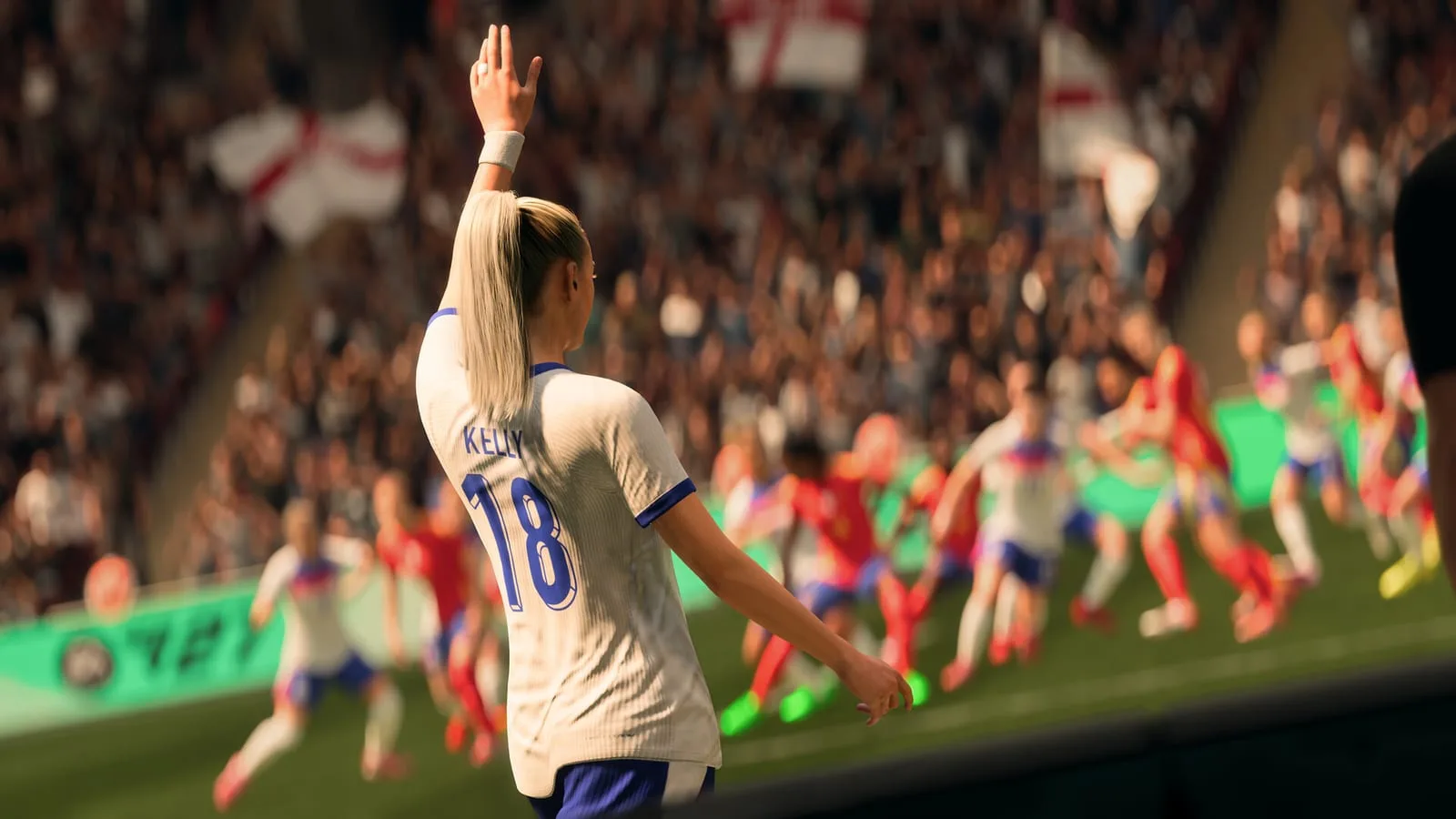 Imagem oficial de EA SPORTS FC 27 mostrando jogadores em campo durante gameplay