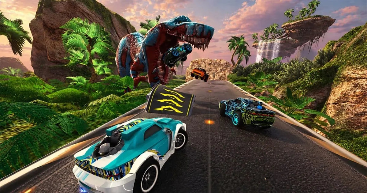 Imagem oficial de Max Speed mostrando carros esportivos em pista de corrida no Nintendo Switch