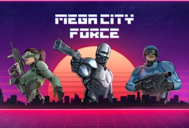 Imagem oficial de Mega City Force mostrando cenário e personagem em ação no Nintendo Switch