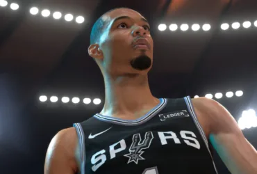 Imagem oficial do gameplay de NBA 2K27 com jogador driblando bola na quadra