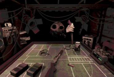Imagem oficial do jogo Buckshot Roulette mostrando personagem em ação no Xbox