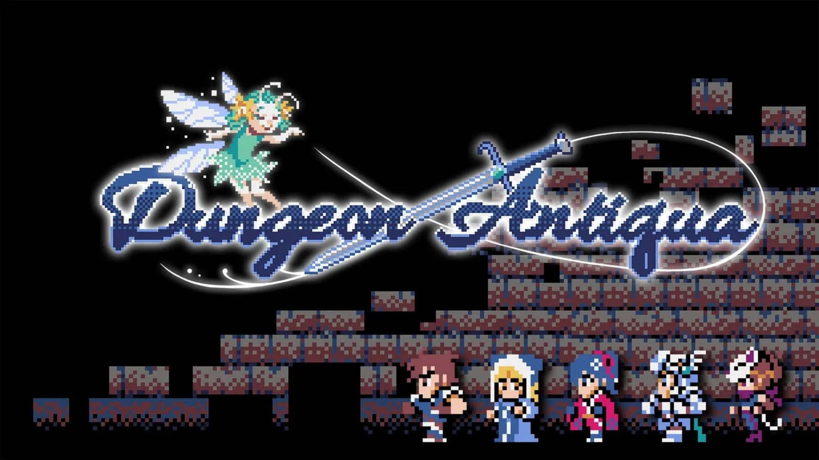 Imagem oficial do jogo Dungeon Antiqua mostrando arte em pixel para PS5, Xbox Series e Switch