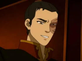 Close do Zuko (Avatar: A Lenda de Aang), com a cicatriz no rosto, expressão séria e vulnerável, em um ambiente interno de tons quentes, como se estivesse prestes a ter uma conversa difícil.