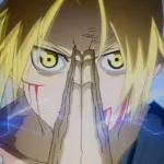 Edward Elric, protagonista de Fullmetal Alchemist: Brotherhood, aparece com as mãos juntas, pronto para realizar sua última transmutação. A expressão concentrada e o gesto característico da alquimia destacam o peso emocional de sua decisão final.