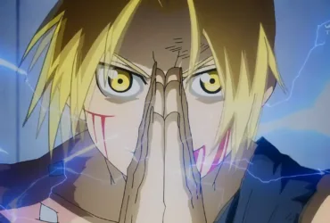 Edward Elric, protagonista de Fullmetal Alchemist: Brotherhood, aparece com as mãos juntas, pronto para realizar sua última transmutação. A expressão concentrada e o gesto característico da alquimia destacam o peso emocional de sua decisão final.