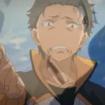 Subaru Natsuki, protagonista de Re:Zero, aparece em primeiro plano com olhar arregalado e desesperado. Sua expressão transmite exaustão, medo e a sensação de estar perto de desistir de tudo, reforçando o peso emocional das perdas e das tentativas fracassadas que enfrenta ao longo da história.