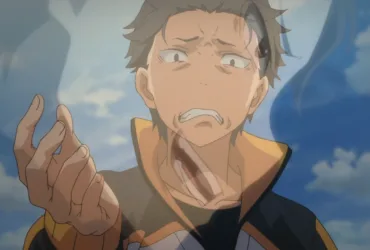 Subaru Natsuki, protagonista de Re:Zero, aparece em primeiro plano com olhar arregalado e desesperado. Sua expressão transmite exaustão, medo e a sensação de estar perto de desistir de tudo, reforçando o peso emocional das perdas e das tentativas fracassadas que enfrenta ao longo da história.