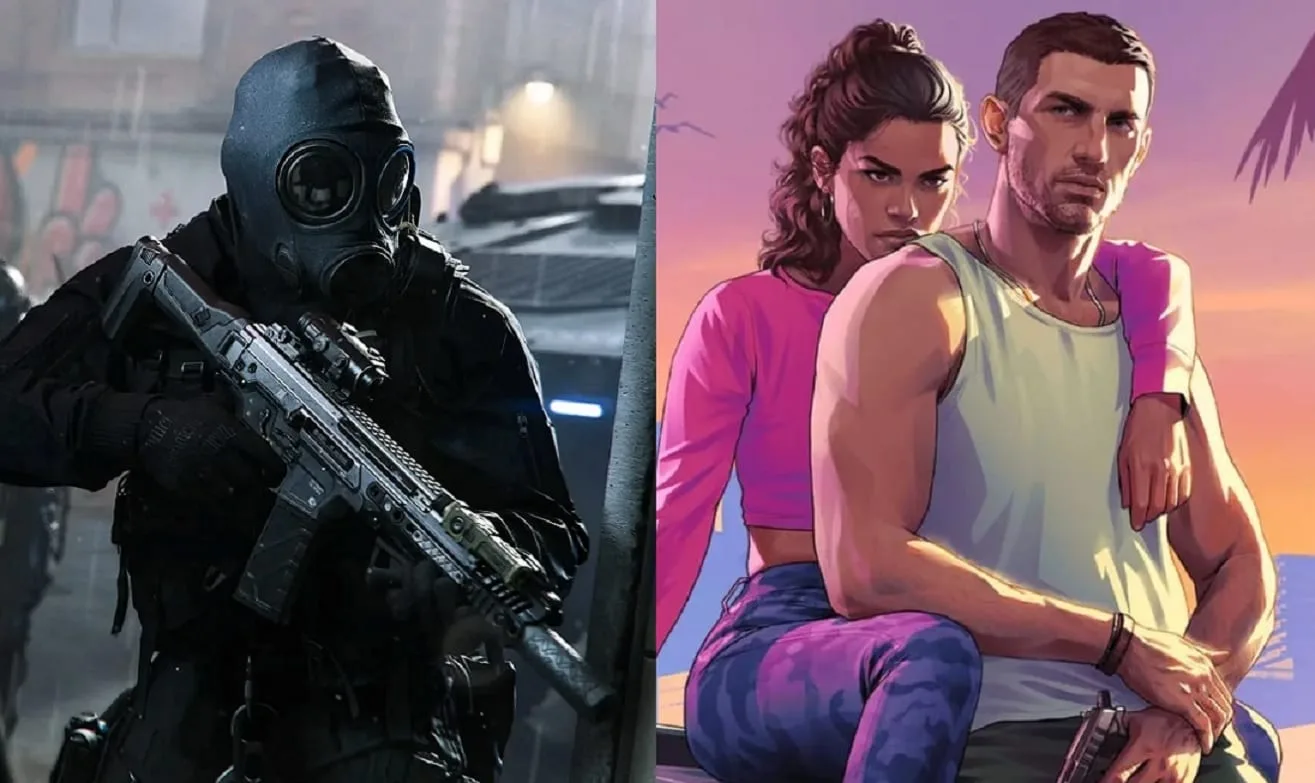 Montagem com artes de GTA VI e Call of Duty: Modern Warfare 4 lado a lado