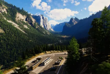 Parque Nacional de Yosemite representado no Microsoft Flight Simulator com texturas realistas